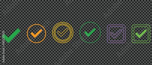 Collection of Check Mark Icons in Various Colors and Styles