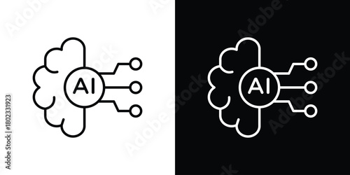 AI brain icon. Editable stroke. thin line outline concept vector.