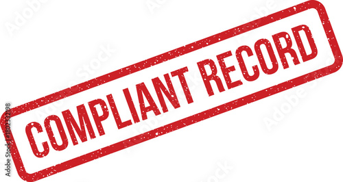 A textured red rectangular stamp featuring the words compliant record clearly on a pristine white surface