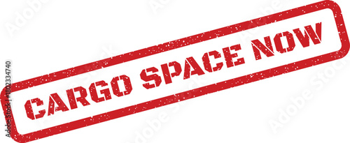 A vibrant red rectangular grungy stamp boldly announces CARGO SPACE NOW available for immediate booking