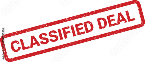 A vibrant red rectangular rubber stamp impression displaying the words CLASSIFIED DEAL on a clean white background