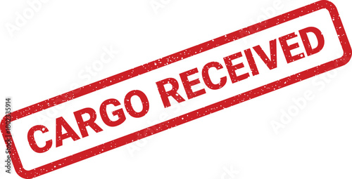 A vibrant red rectangular rubber stamp mark with the textured grunge text CARGO RECEIVED on a bright white surface
