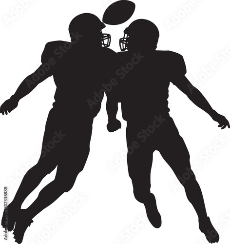 American Football Players in Action Silhouette Facing Each Other with Ball