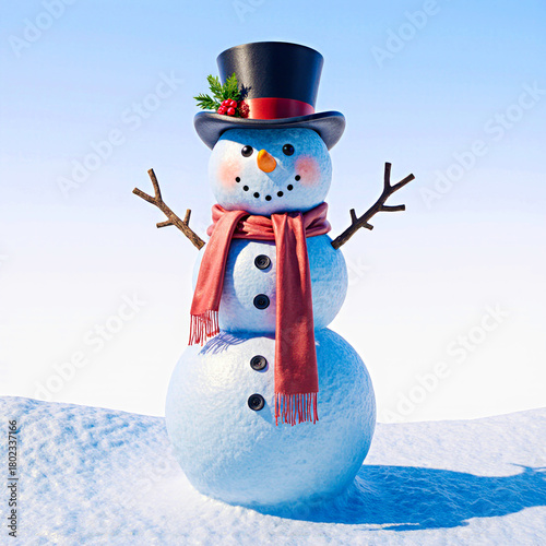 Joyful snowman dressed in festive winter attire