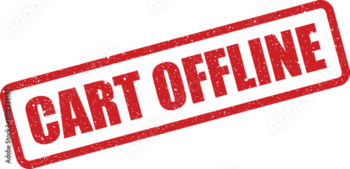An impactful red rubber stamp with a grunge texture prominently displays CART OFFLINE on a clean white surface for system status