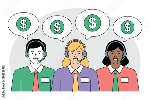 Customer service representatives communicate about money and financial transactions.