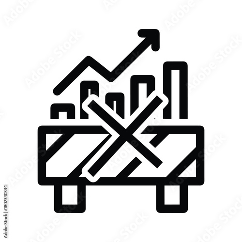 Blocking progress and preventing financial growth, business challenges and economic decline barrier obstacle icon