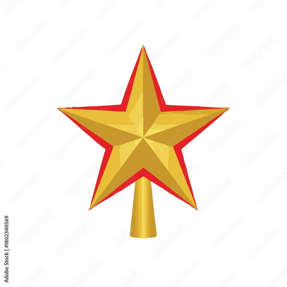 Obraz premium Golden star with red outline, a festive and decorative symbol often used as a christmas tree topper, standing on a golden base, isolated on