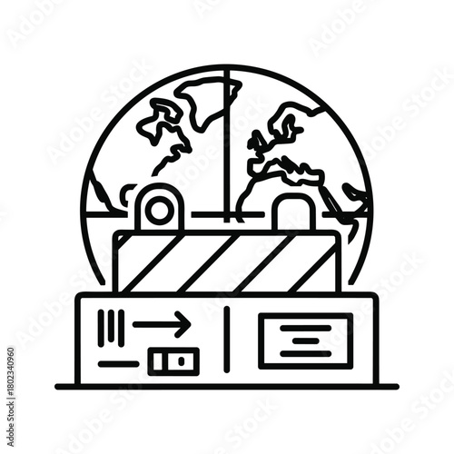 Global shipping logistics and customs barrier icon for international freight and delivery challenges illustration