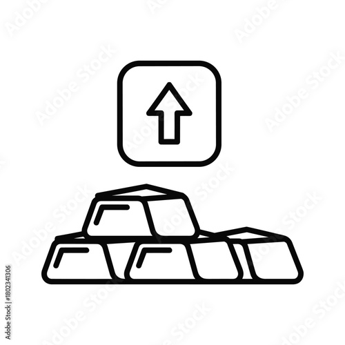 Gold bars stack with an upward arrow icon, symbolizing financial growth, investment, rising wealth, and profit