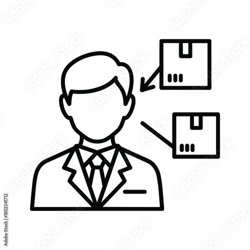 Businessman icon with delivery boxes, representing order fulfillment, logistics management, and e-commerce services