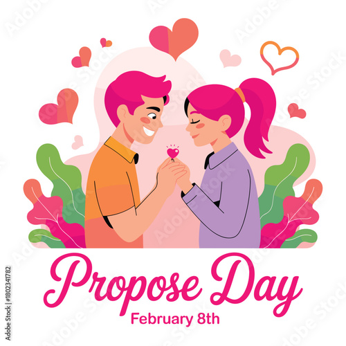 Couple holding heart proposing February 8th Propose Day illustration love proposal
