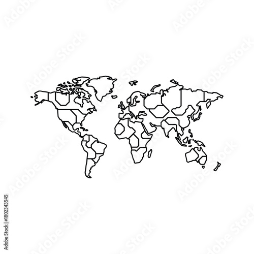 Minimalist outline world map with continent and country borders. global connection, travel, and geography concept.