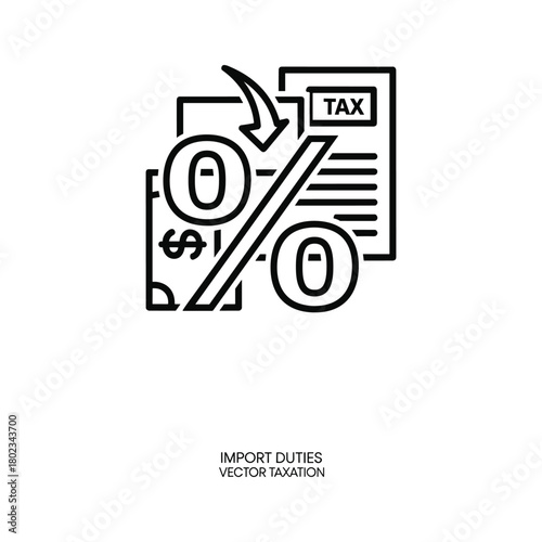 Import duties and taxation concept line icon depicting financial regulation, percentage symbol, and tax form