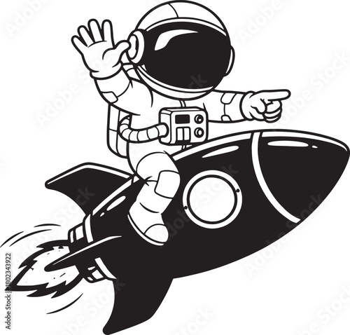 Astronaut riding a  rocket ship with a trail 