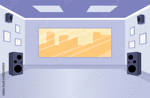 Empty dance studio background. Dance hall for trainings in flat style. Vector stock