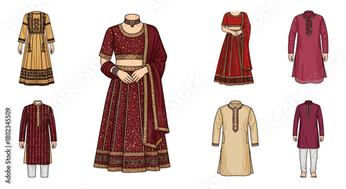 Traditional indian ethnic wear: elegant lehenga and kurta designs