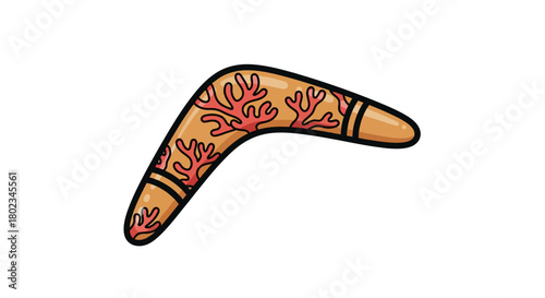 Colorful boomerang decorated with coral patterns in a hand drawn style