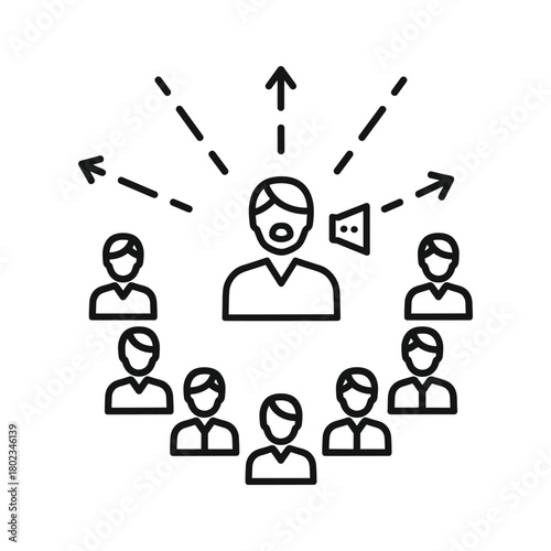 Public speaker icon broadcasting message to diverse audience