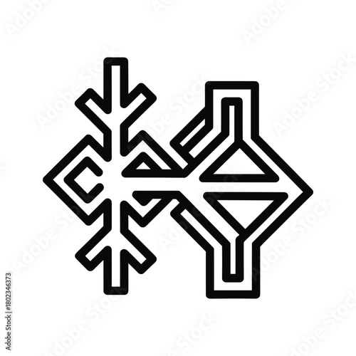 Outline icon of snowflake and funnel for climate control system concept.