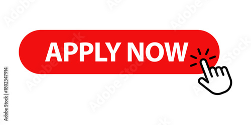 Red apply now button with hand cursor icon