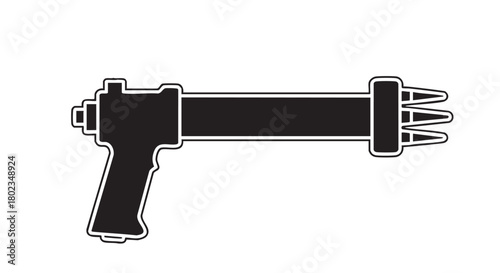 Illustration of a futuristic sci-fi ray gun with a cylindrical barrel and a pistol grip, isolated on a white background