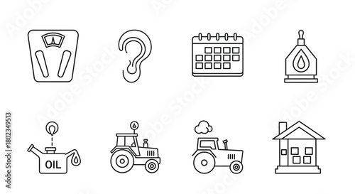 Linear icons set for farming, health, and lifestyle