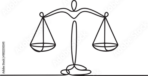 Continuous One Line Drawing of Law Balance and Scale of Justice – Vector Illustration