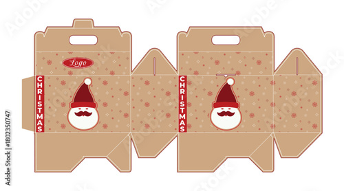 Creative Christmas Sunta and star gift box packaging dieline template printable layout set