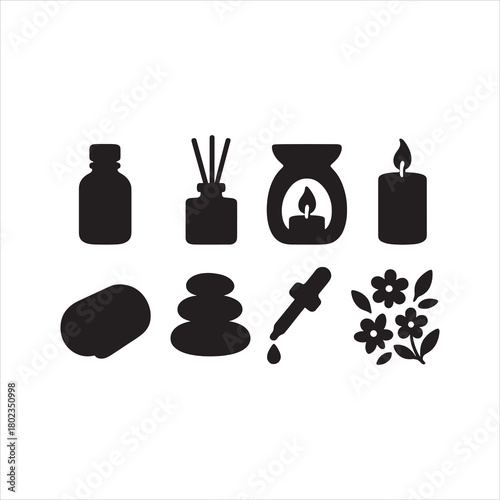 Aromatherapy and Spa Treatment Vector Icon Set for Wellness and Relaxation