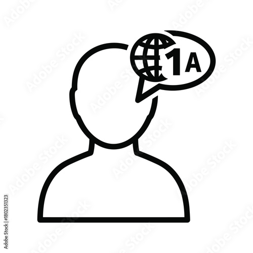Global communication icon, person with speech bubble globe 1a