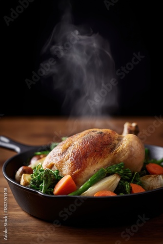 Wallpaper Mural Roasted chicken with fresh vegetables in cast iron skillet Torontodigital.ca
