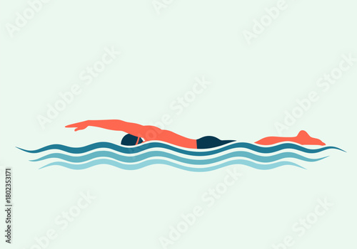 Minimalist swimming concept with athlete in motion within waves