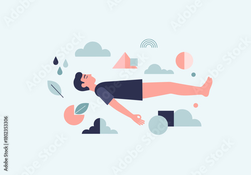 Minimalist peaceful relaxation with geometric elements and nature symbols