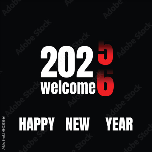 Creative “Welcome 2026” New Year typography with fading red transition from 2025 to 2026 on a black background, bold modern celebratory graphic for holiday and festive designs
