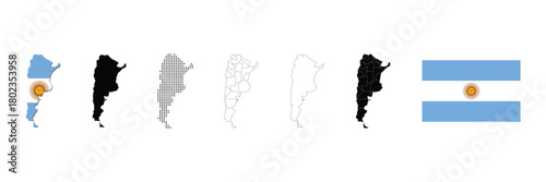 Argentina map and flag. Argentina region and states.