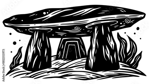 Ancient dolmen megalithic monument graphic vector illustration art