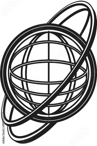 Abstract global network sphere with orbital rings illustration