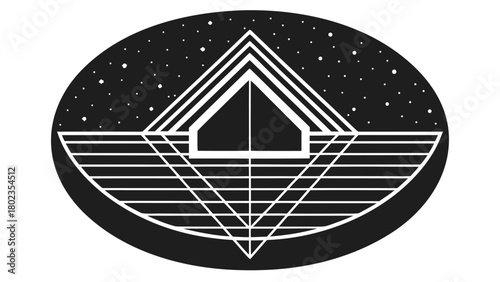 Abstract geometric pyramid reflecting under a starry sky design