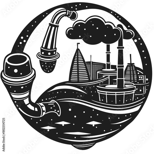 Industrial pollution of water, environmental disaster concept