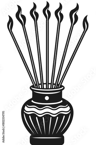 Abstract icon of a decorative pot with multiple lit wicks art