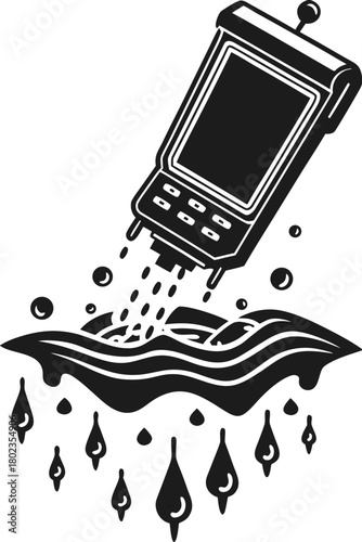 Handheld device scanning fluid surface, extracting drops of data