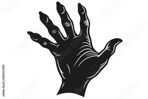 Ghoulish monster hand reaching, detailed skin texture, scary art