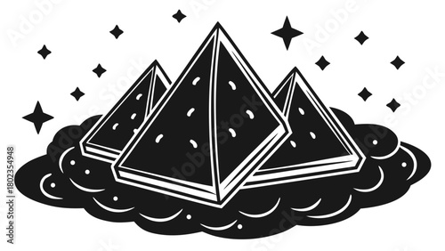 Pyramid desserts with stars, magical abstract food illustration