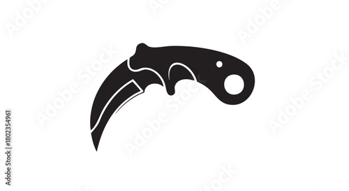 Silhouette icon of a karambit knife, a tactical curved blade weapon for self-defense and close quarters combat, isolated on a white background
