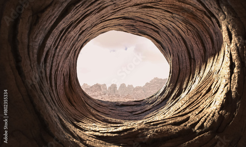 Fototapeta Naklejka Na Ścianę i Meble -  Tunnel opening 3d desert mountain landscape