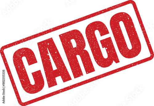 Bold red distressed rectangular rubber stamp featuring the prominent word Cargo on a plain white backdrop