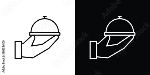 Hand holding tray icon. Editable stroke. thin line outline concept vector.
