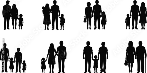 PrintFamily silhouettes walking together, representing parenting, unity, bonding, childhood moments, supportive relationships, family connection, lifestyle concept, togetherness
