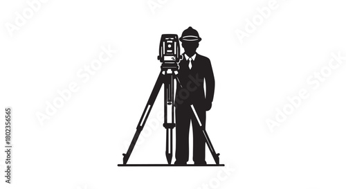Surveyor Icon with Theodolite for Land Measurement, Construction, Civil Engineering and Building Planning